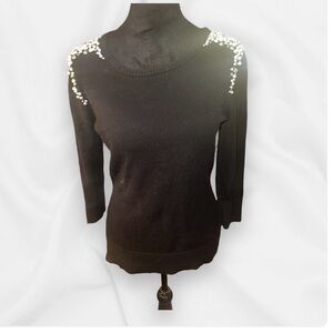 BCX Black Sweater with Embellished Shoulders